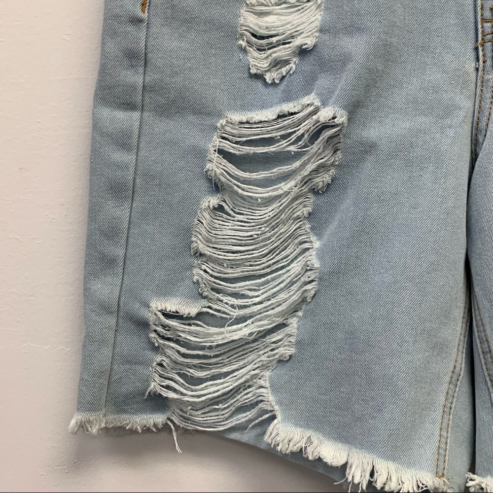 Indigo Rein Recycled Super High Rise Distressed Denim Bermuda Shorts, Size 11/29 - Picture 7 of 12